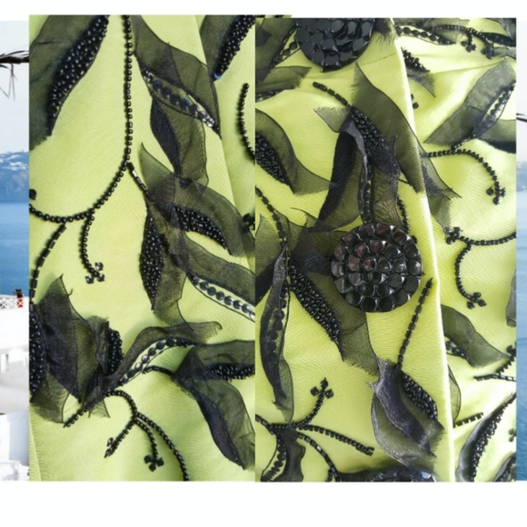 *$7,000 OSCAR DE LA RENTA EXQUISITE GREEN SILK BEAD LEAF RUNWAY COAT 4 - Picture 7 of 13